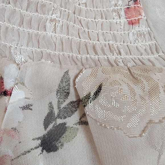 Autres Filles Womens Blouse Sz S Boho Floral Embroidered Lined Chiffon Front Tie - Picture 9 of 10